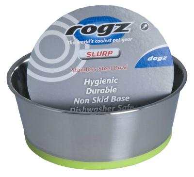Rogz Stainless Steel Slurp Dog Bowl - Small 550ml (Lime Base) Picture 3