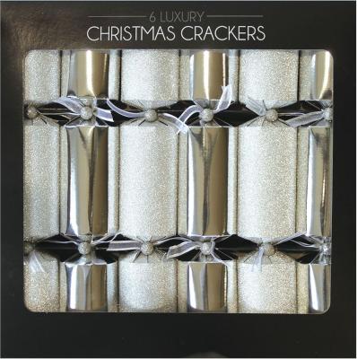 Luxury Silver Glitter Christmas Crackers (6 Pack) Picture 2
