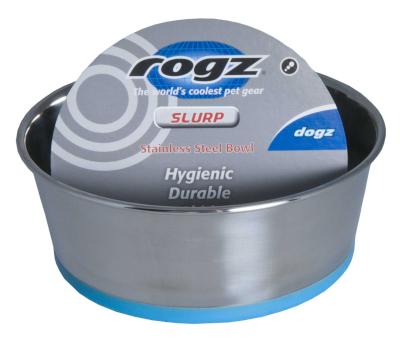 Rogz Stainless Steel Slurp Dog Bowl - Extra Extra Large 3700ml (Blue Base) Picture 3